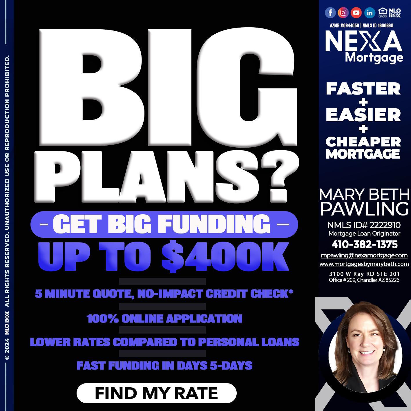 BIG PLANS - Mary Beth Pawling -Mortgage Loan Originator