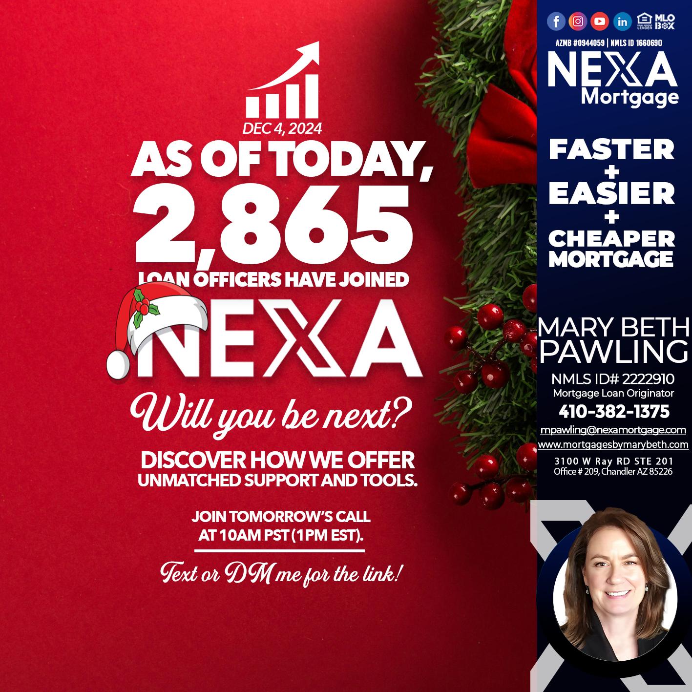 AS OF TODAY - Mary Beth Pawling -Mortgage Loan Originator