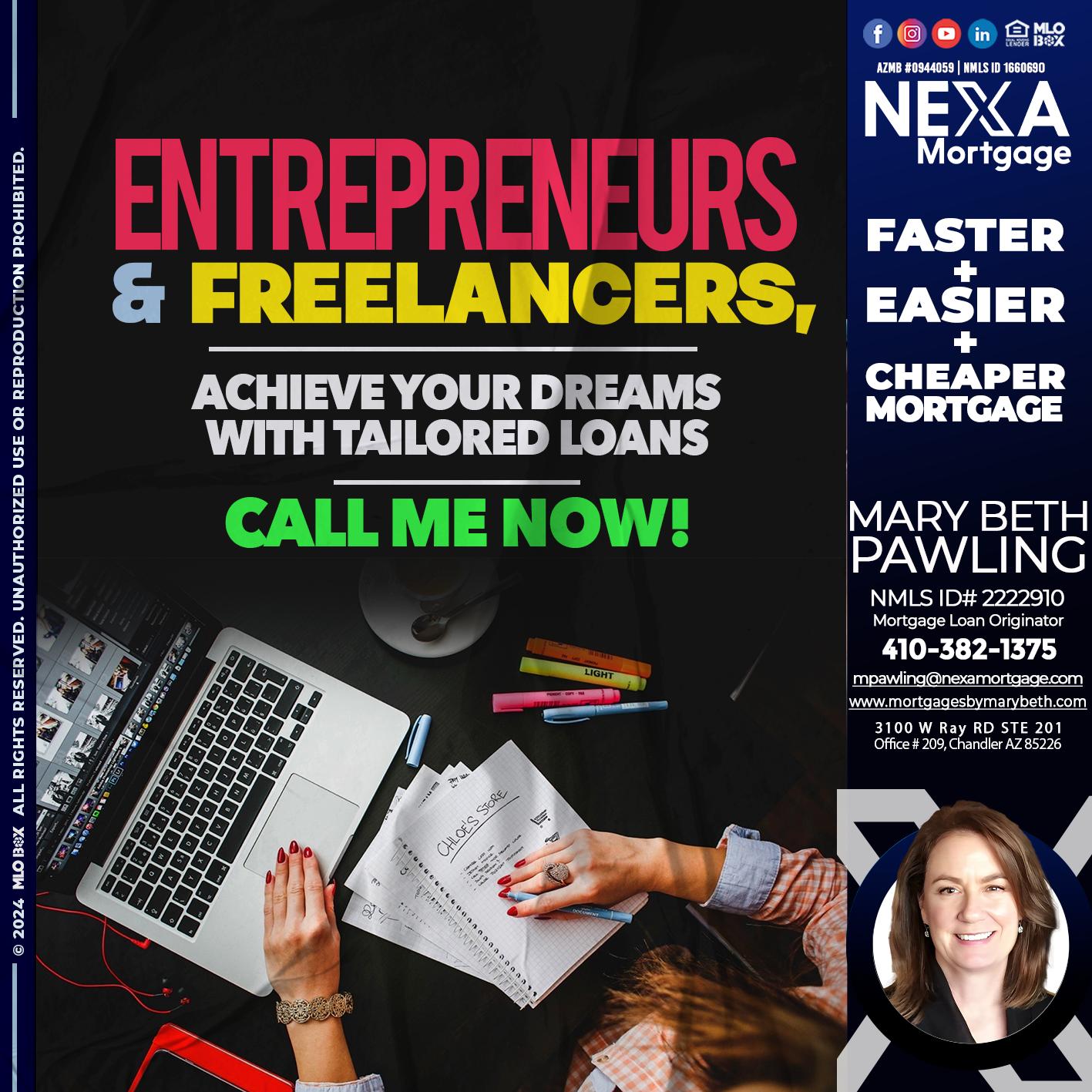 entreprenuers and freelancers - Mary Beth Pawling -Mortgage Loan Originator