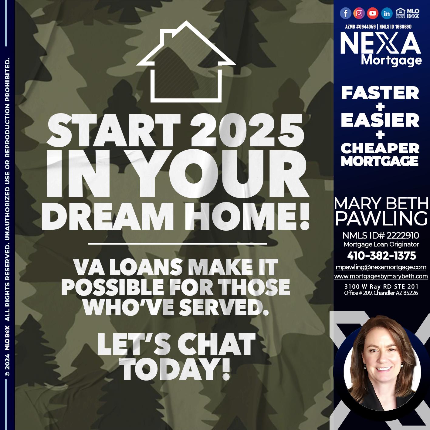 start 2025 VA LOANS - Mary Beth Pawling -Mortgage Loan Originator