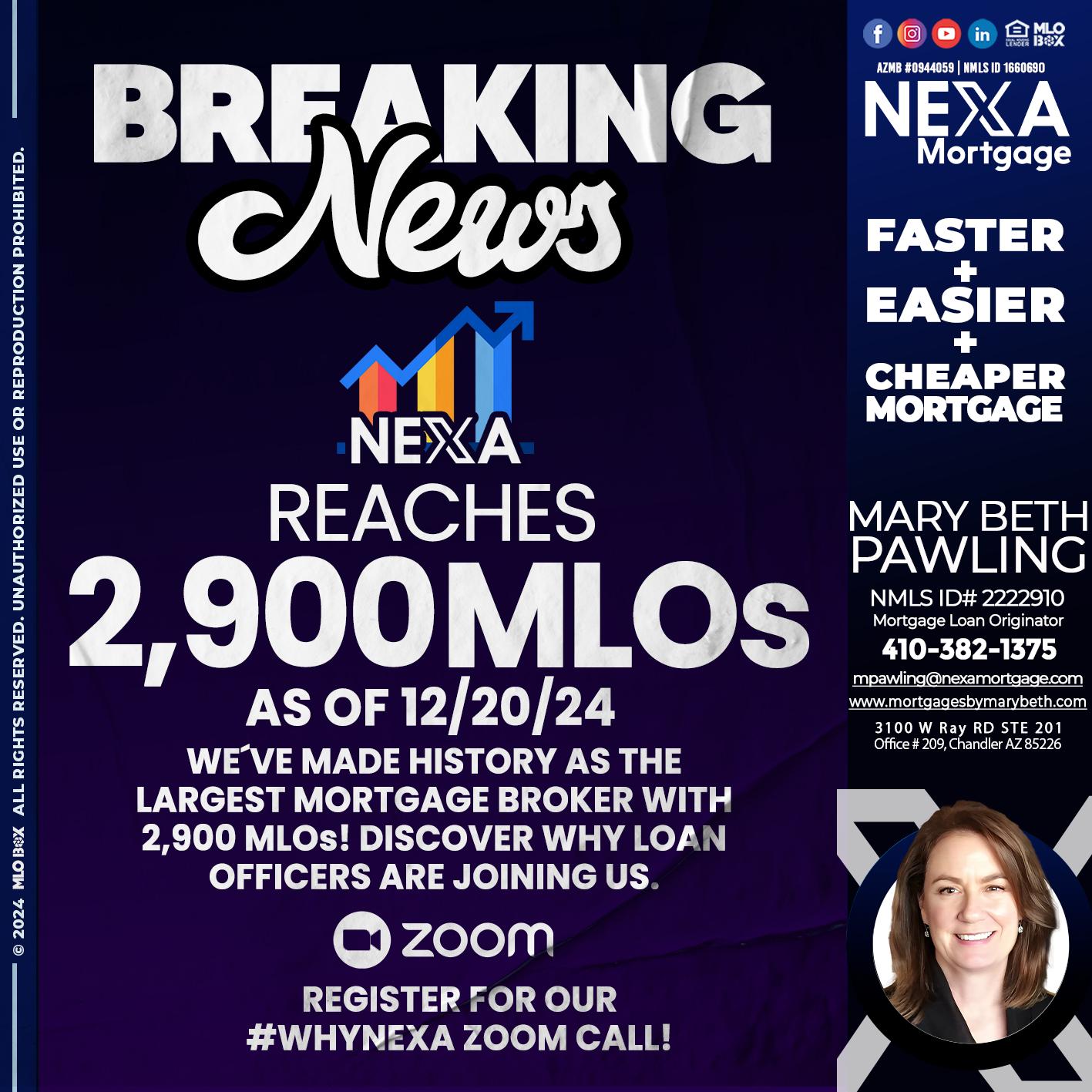 BREAKING NEWS - Mary Beth Pawling -Mortgage Loan Originator