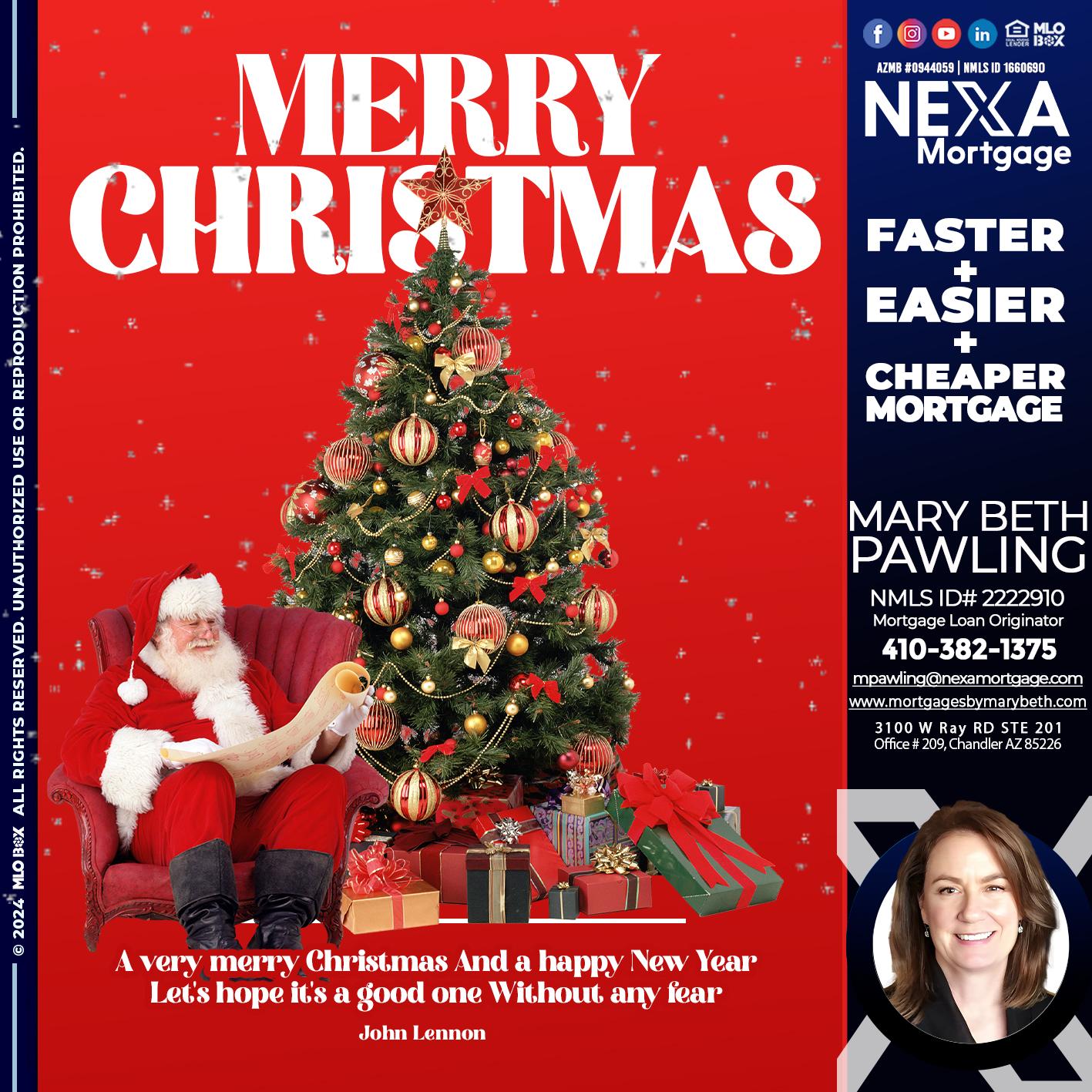 MERRY CHRISTMASS - Mary Beth Pawling -Mortgage Loan Originator