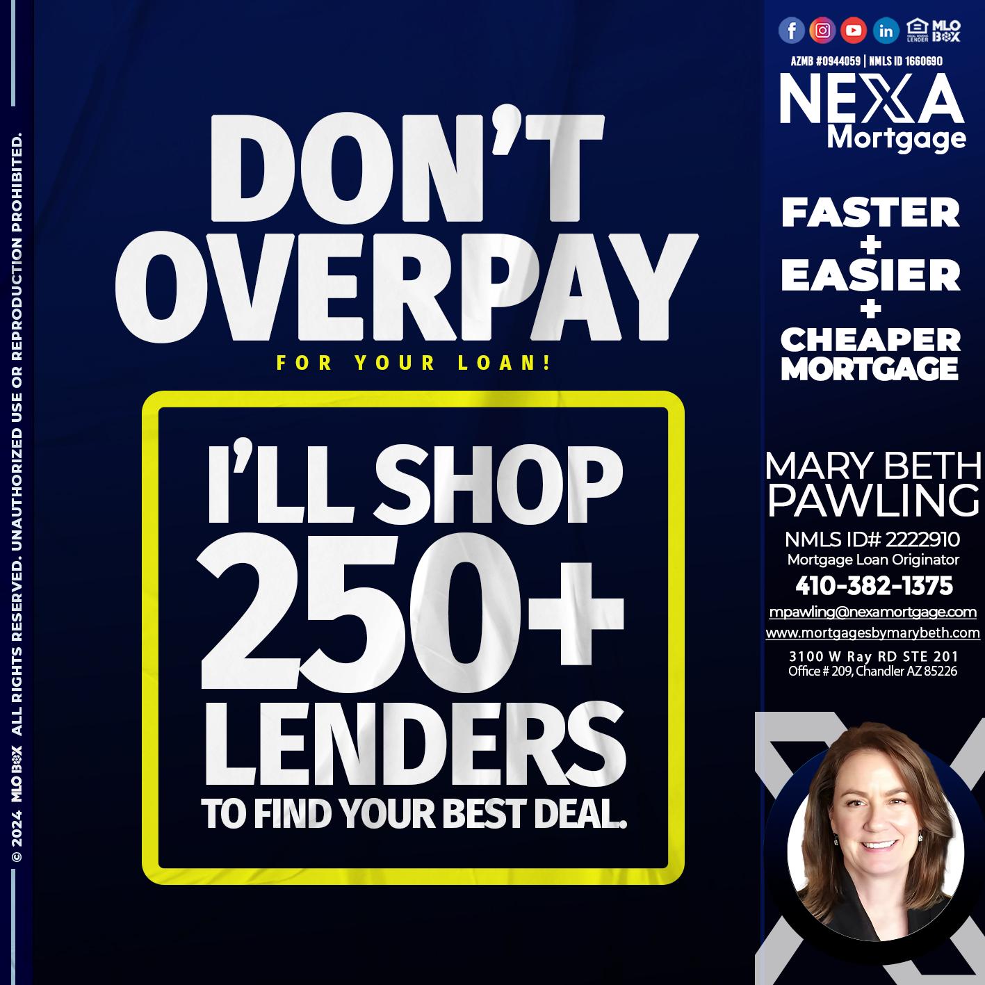 dont overpay - Mary Beth Pawling -Mortgage Loan Originator