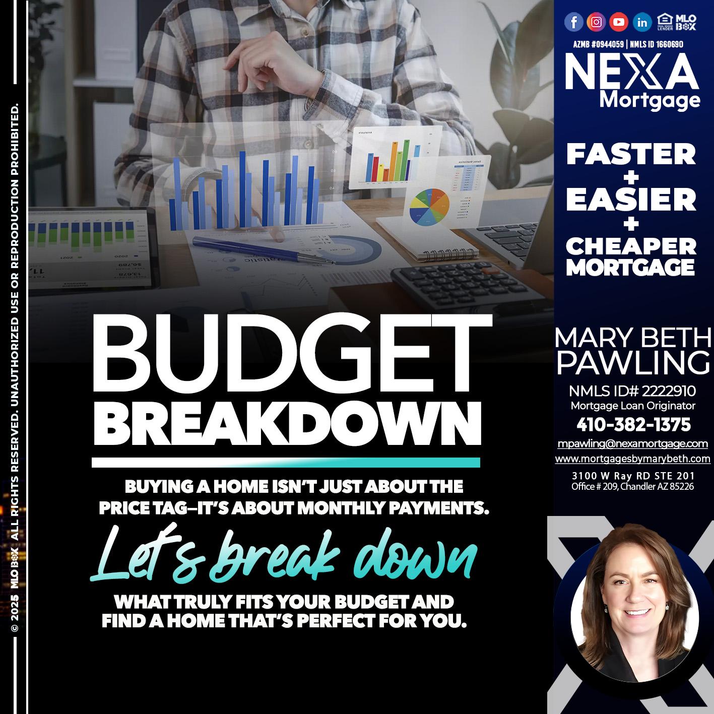 BUDGET BREAKDOWN - Mary Beth Pawling -Mortgage Loan Originator