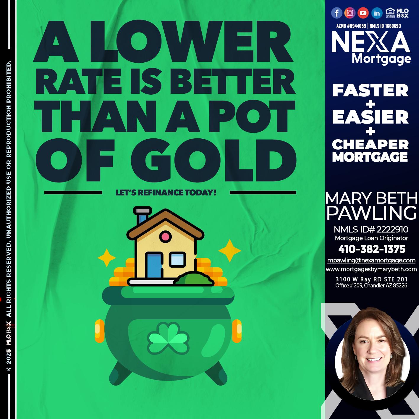 A LOWER RATE - Mary Beth Pawling -Mortgage Loan Originator