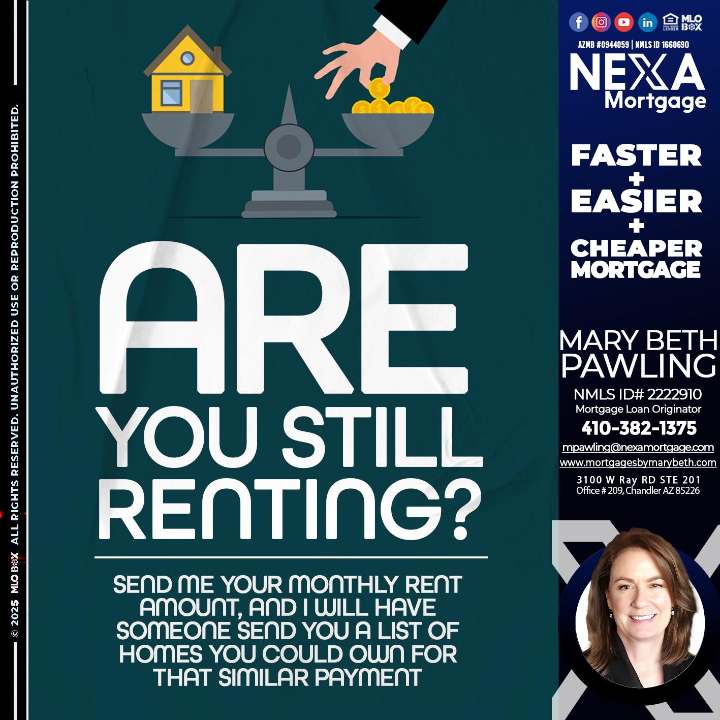 ARE YOU STILL RENTING? - Mary Beth Pawling -Mortgage Loan Originator