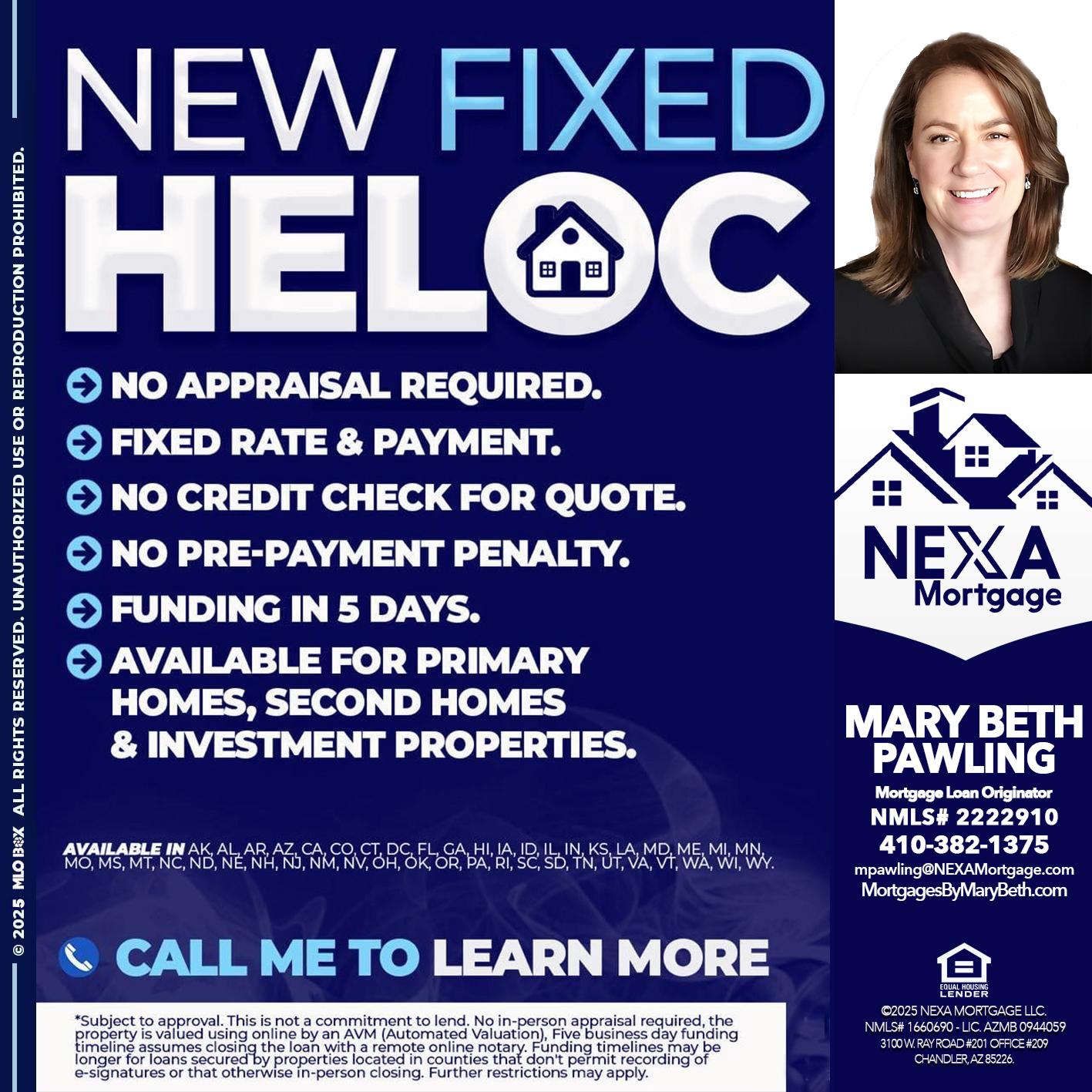 NEW FIXED HELOC - Mary Beth Pawling -Mortgage Loan Originator