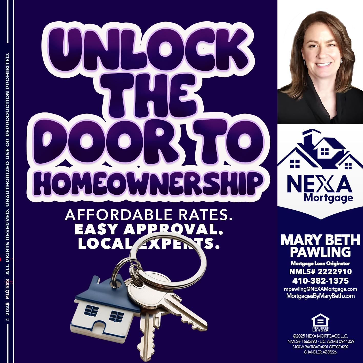 UNLOCK THE DOOR - Mary Beth Pawling -Mortgage Loan Originator