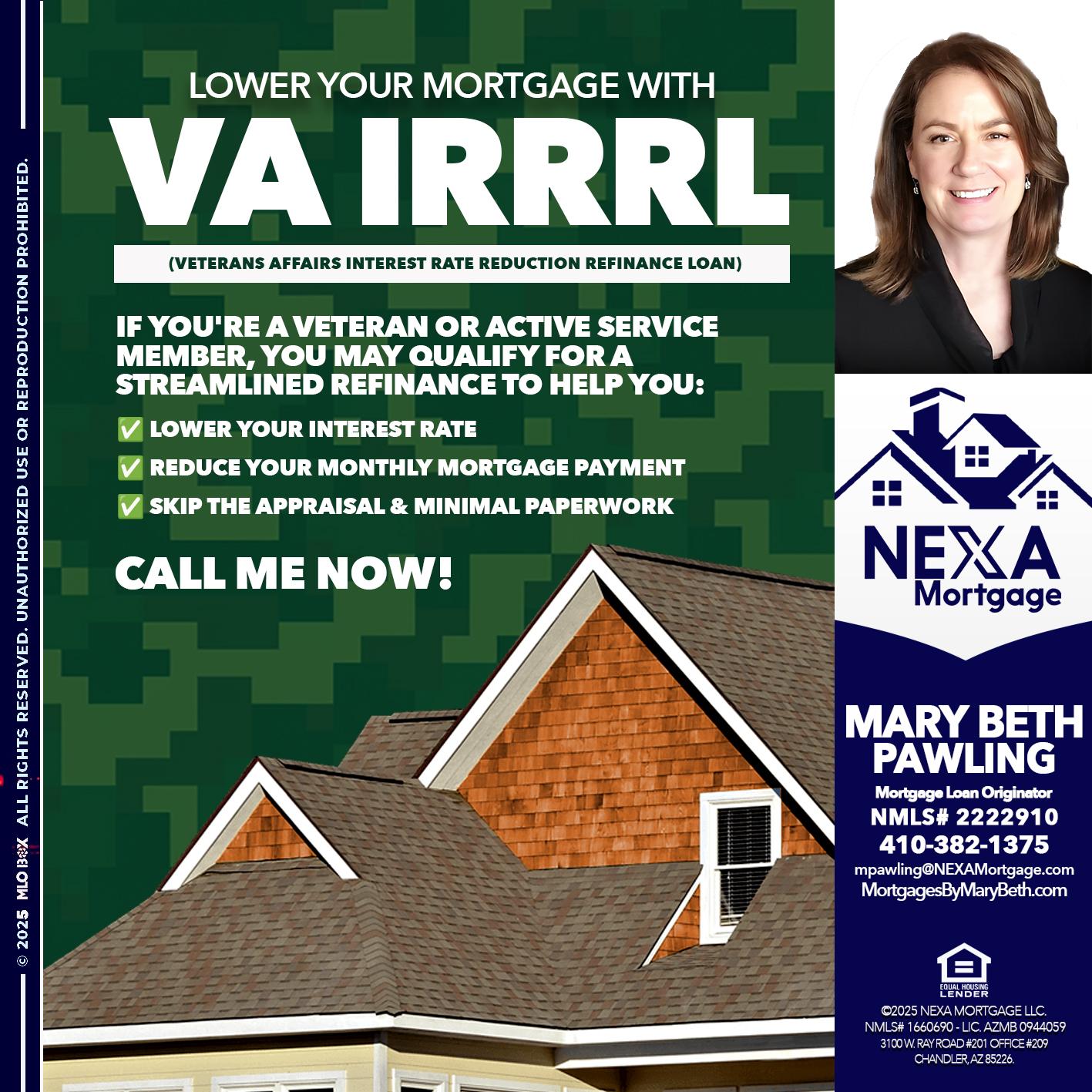VA IRRRL - Mary Beth Pawling -Mortgage Loan Originator