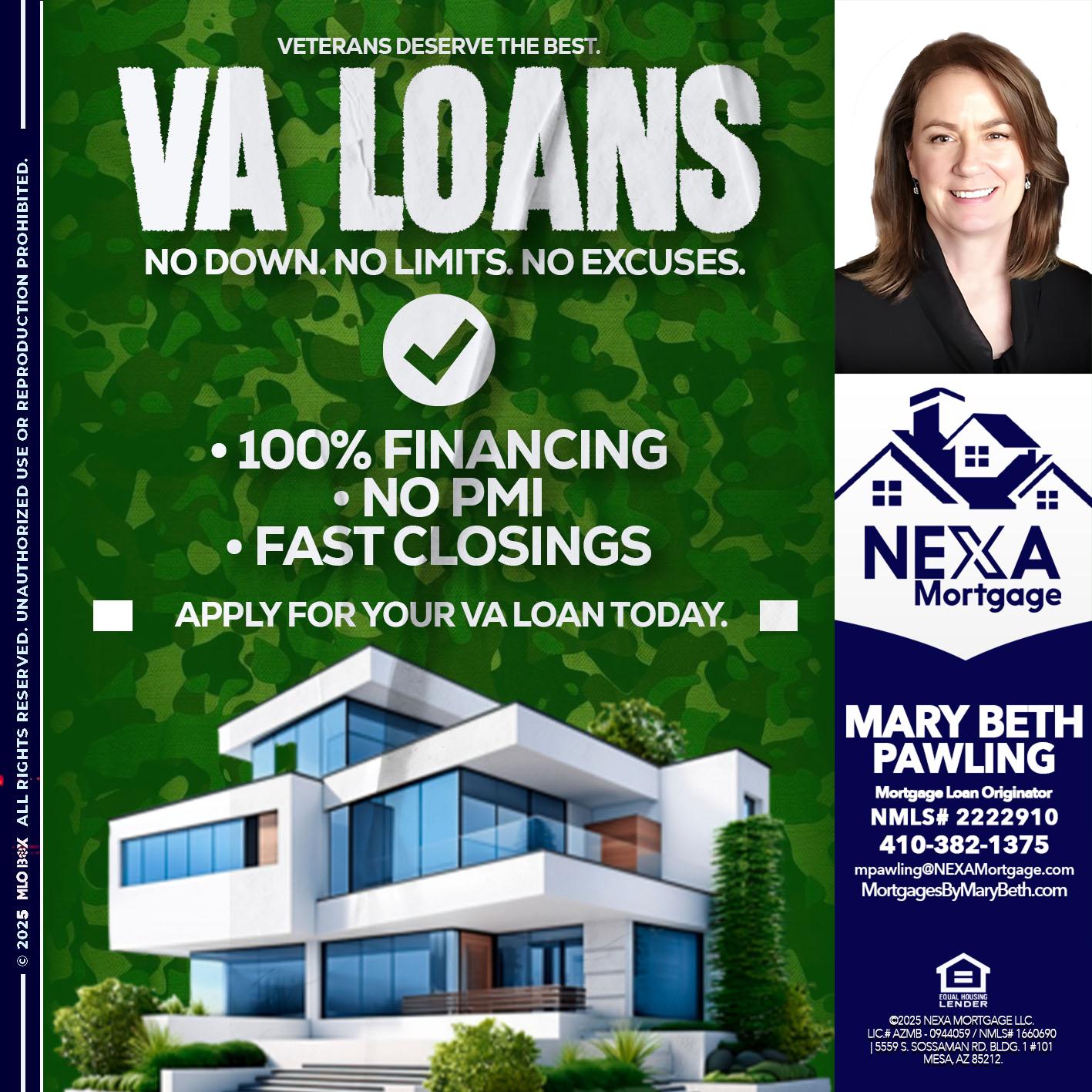 VA LOANS - Mary Beth Pawling -Mortgage Loan Originator