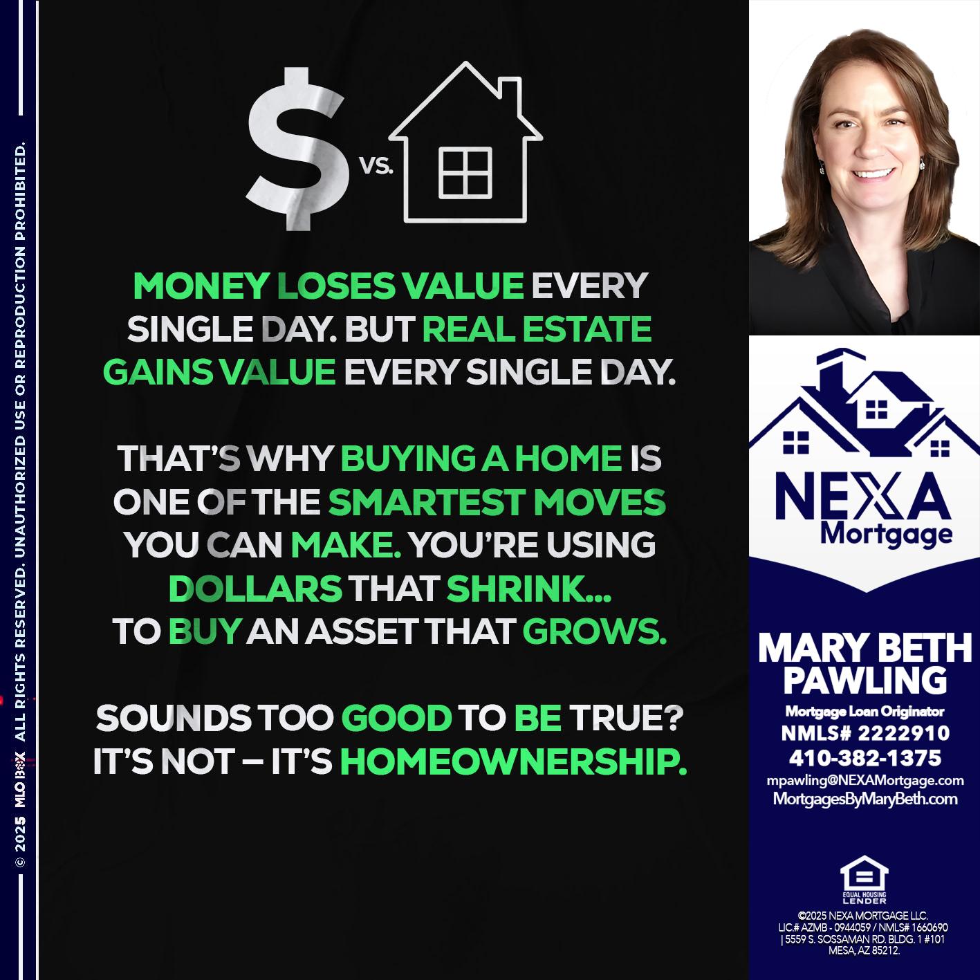 MONEY LOSES VALUE - Mary Beth Pawling -Mortgage Loan Originator