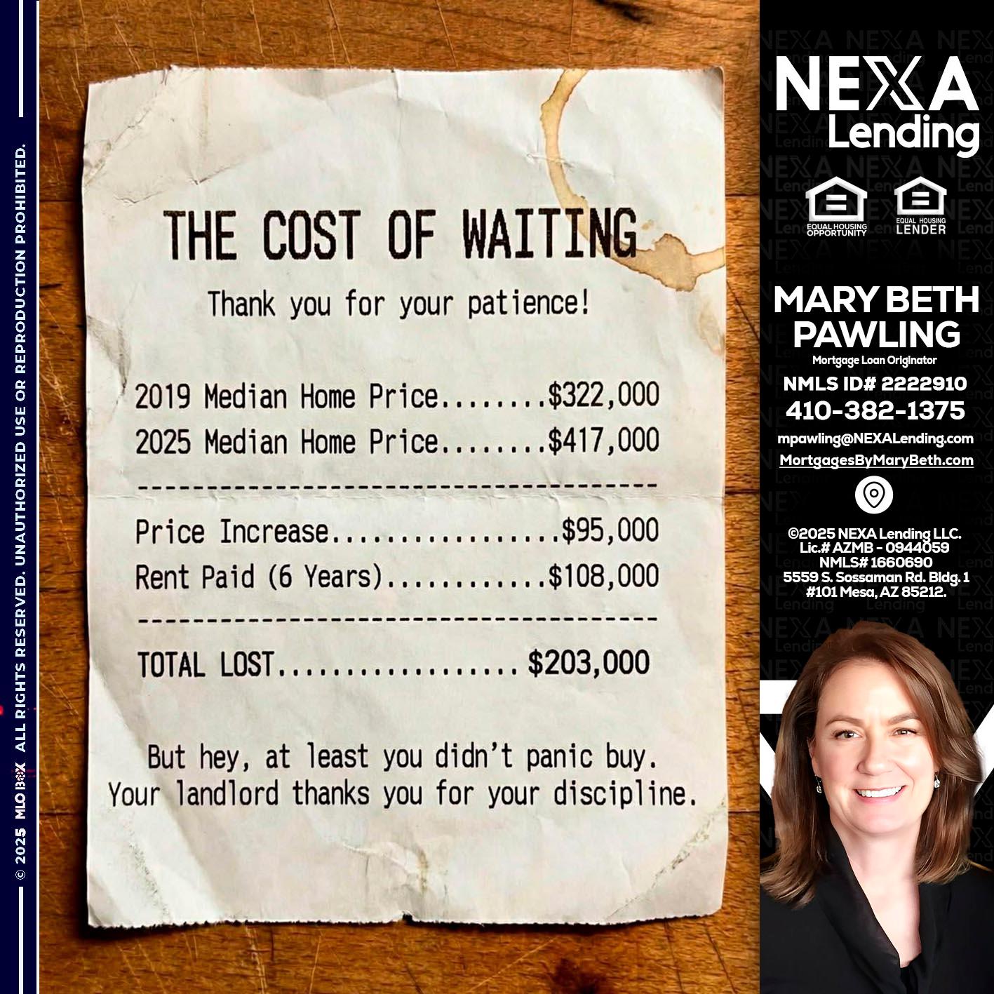 THE COST OF WAITING - Mary Beth Pawling -Mortgage Loan Originator