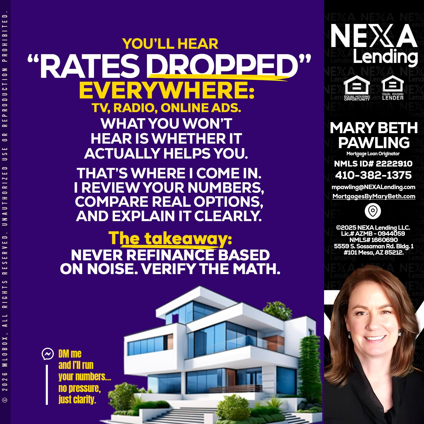RATES DOPPED - Mary Beth Pawling -Mortgage Loan Originator