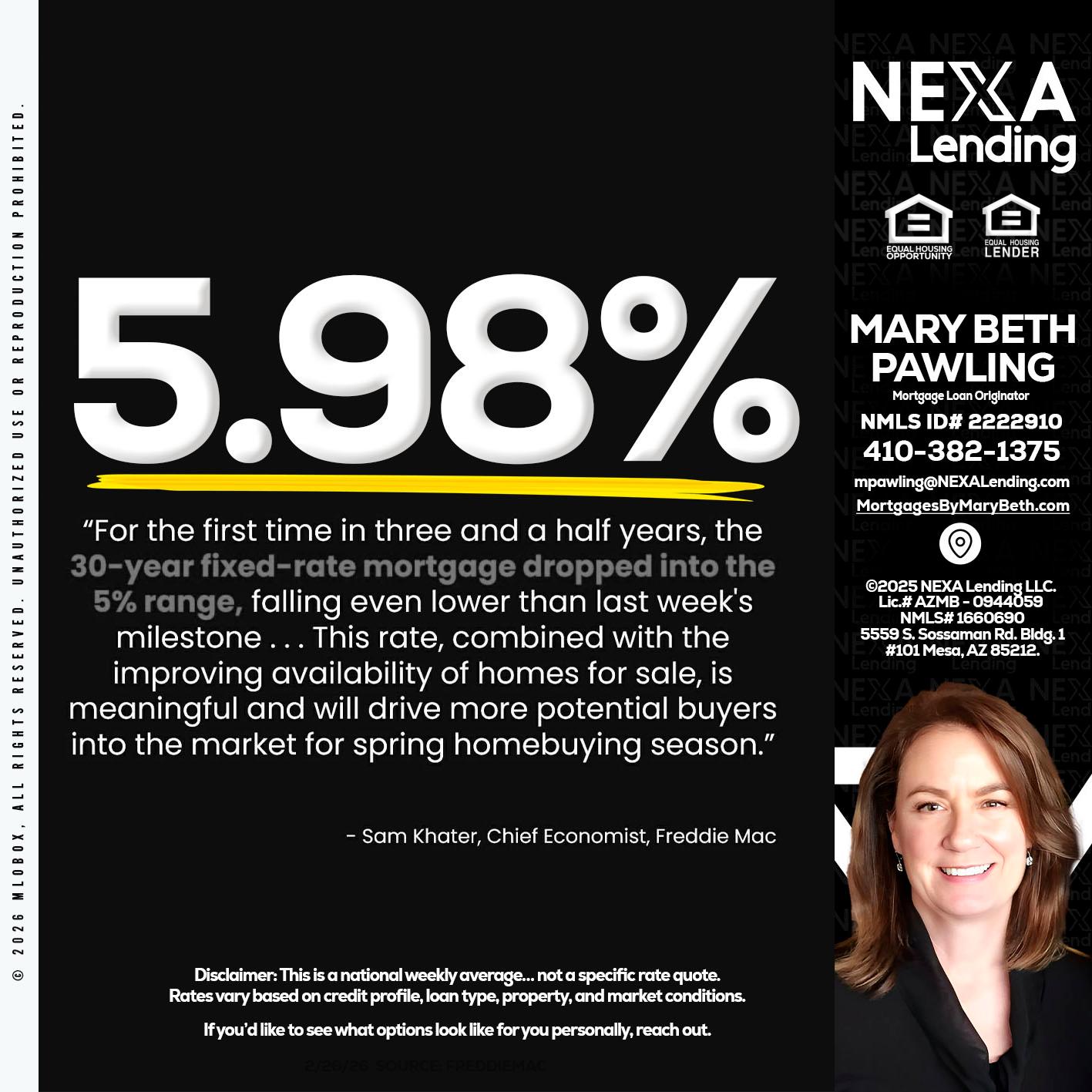 5.98% - Mary Beth Pawling -Mortgage Loan Originator