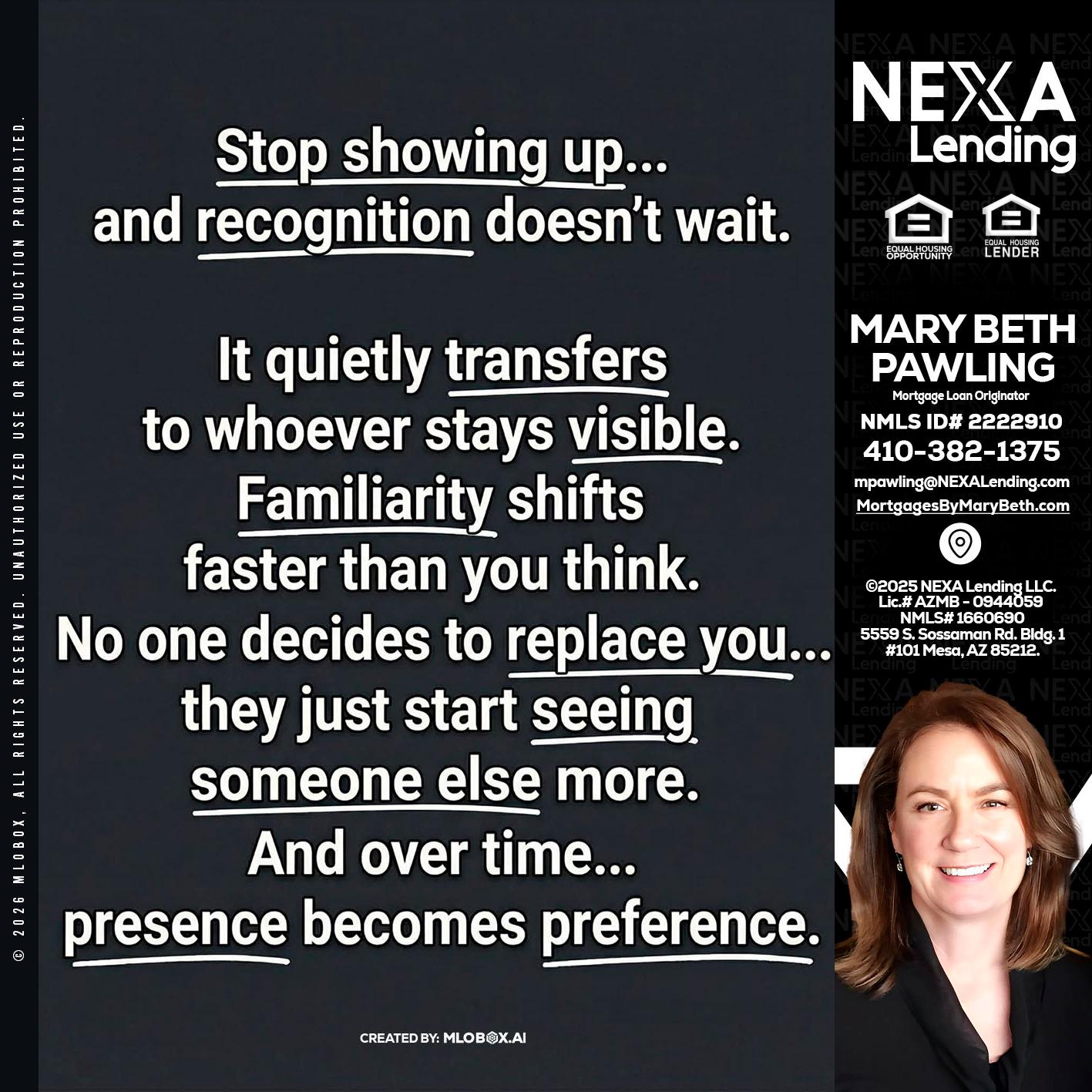 STOP SHOWING - Mary Beth Pawling -Mortgage Loan Originator