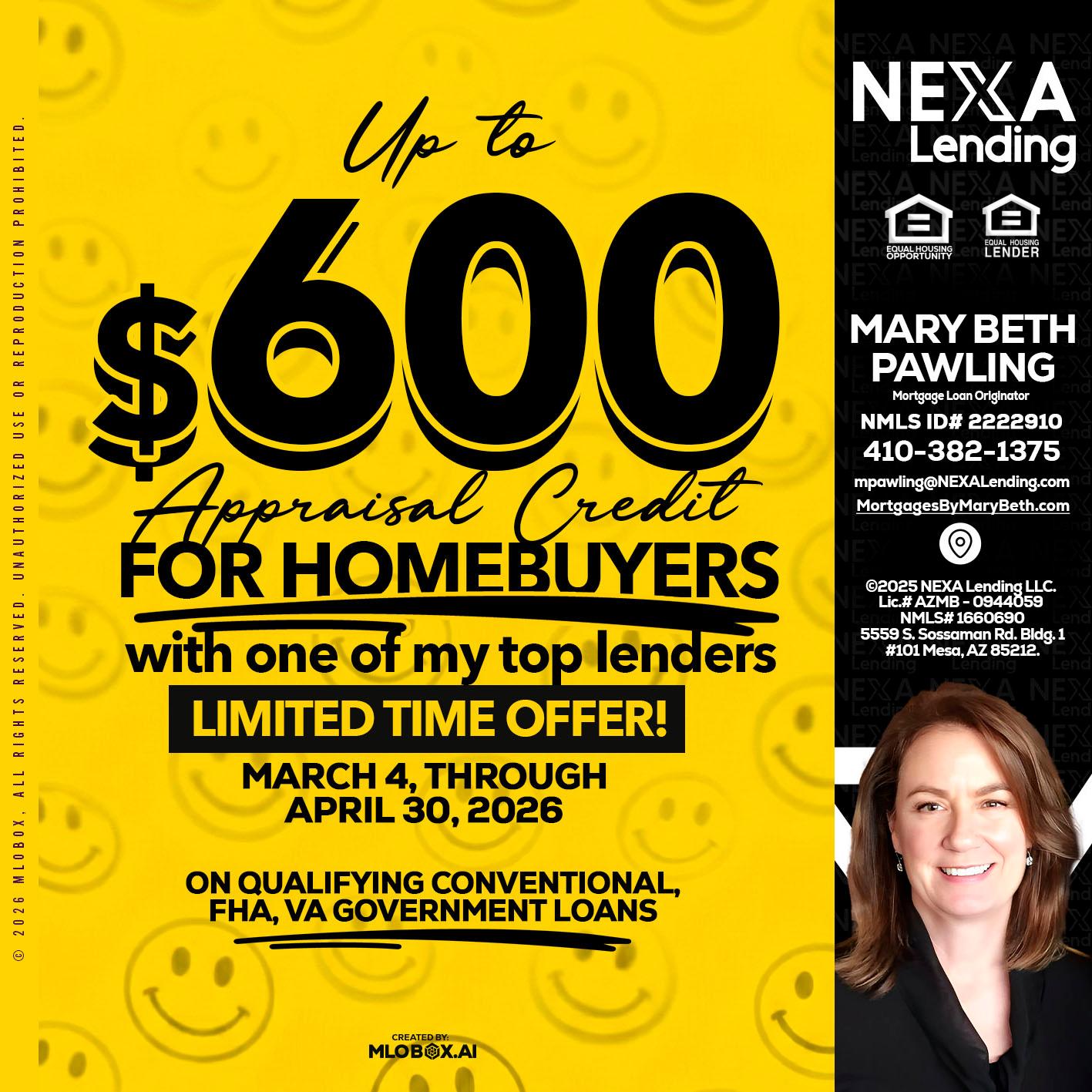 UP TO 600 - Mary Beth Pawling -Mortgage Loan Originator