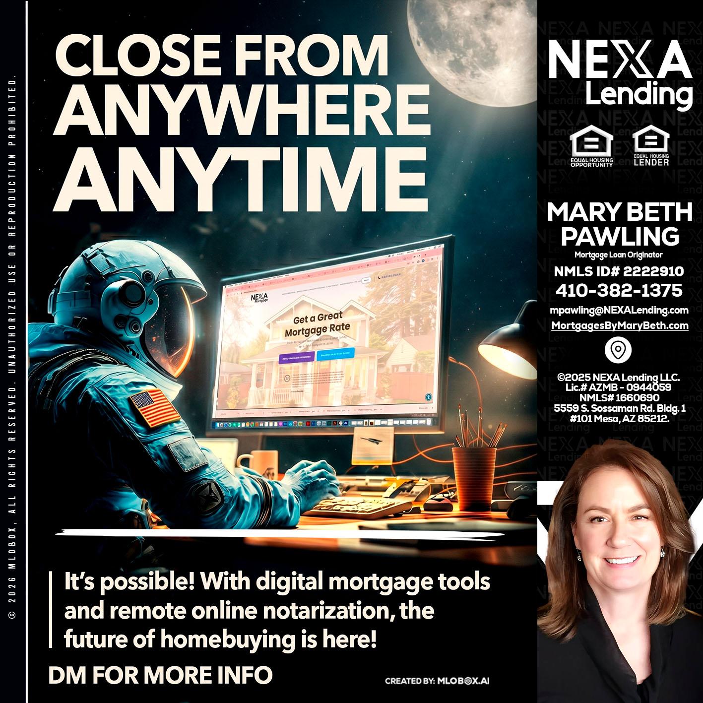 CLOSE FROM - Mary Beth Pawling -Mortgage Loan Originator