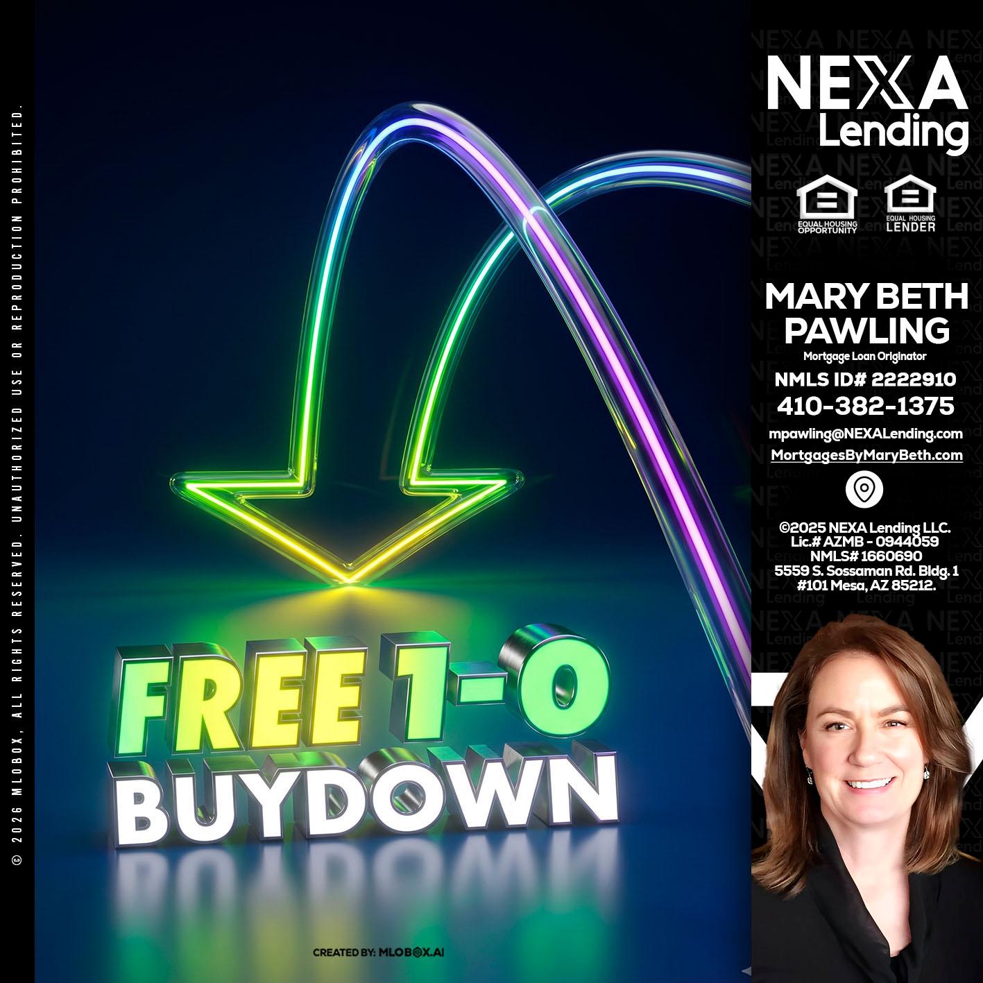 FREE 1-0 BUYDOWN - Mary Beth Pawling -Mortgage Loan Originator
