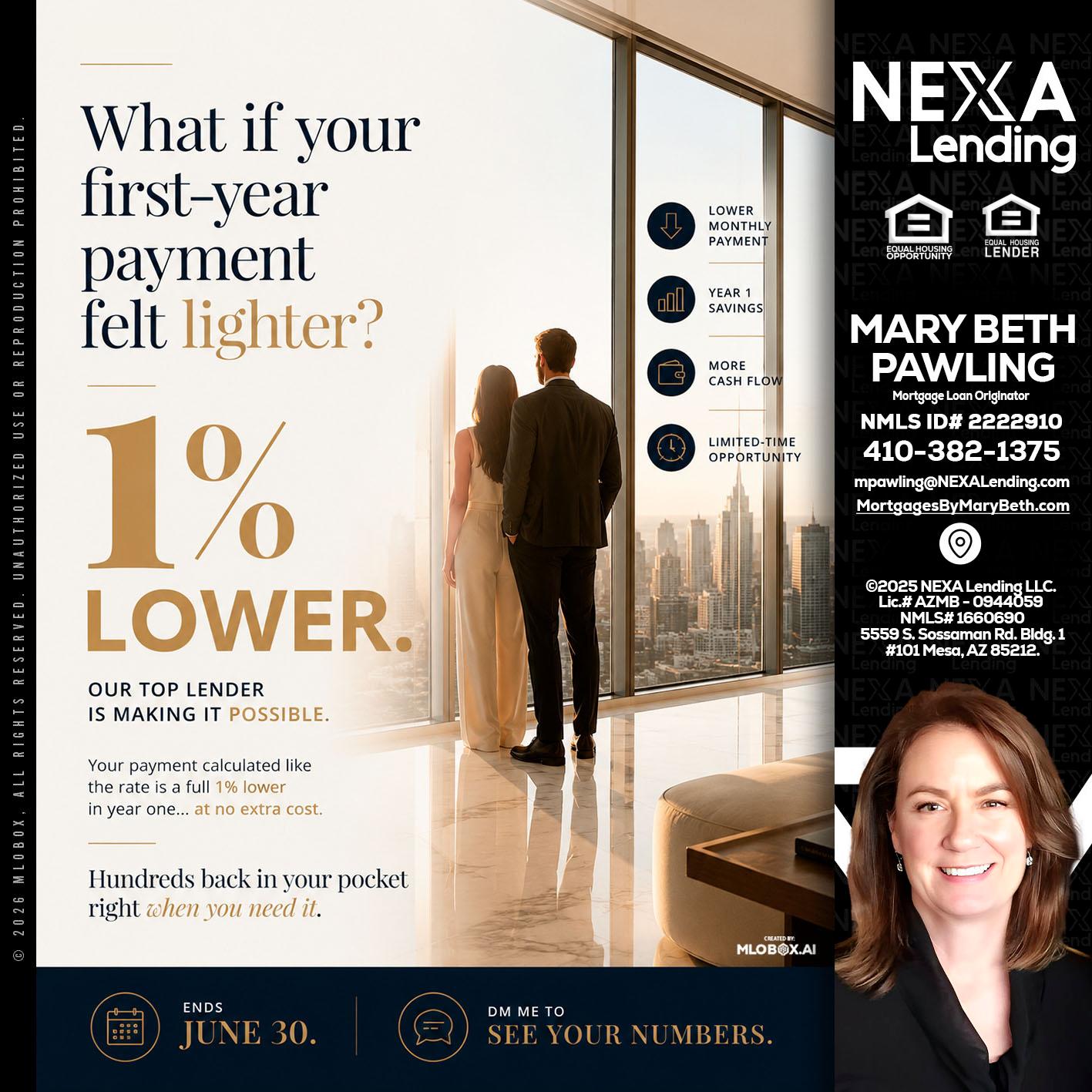 1% lower - Mary Beth Pawling -Mortgage Loan Originator