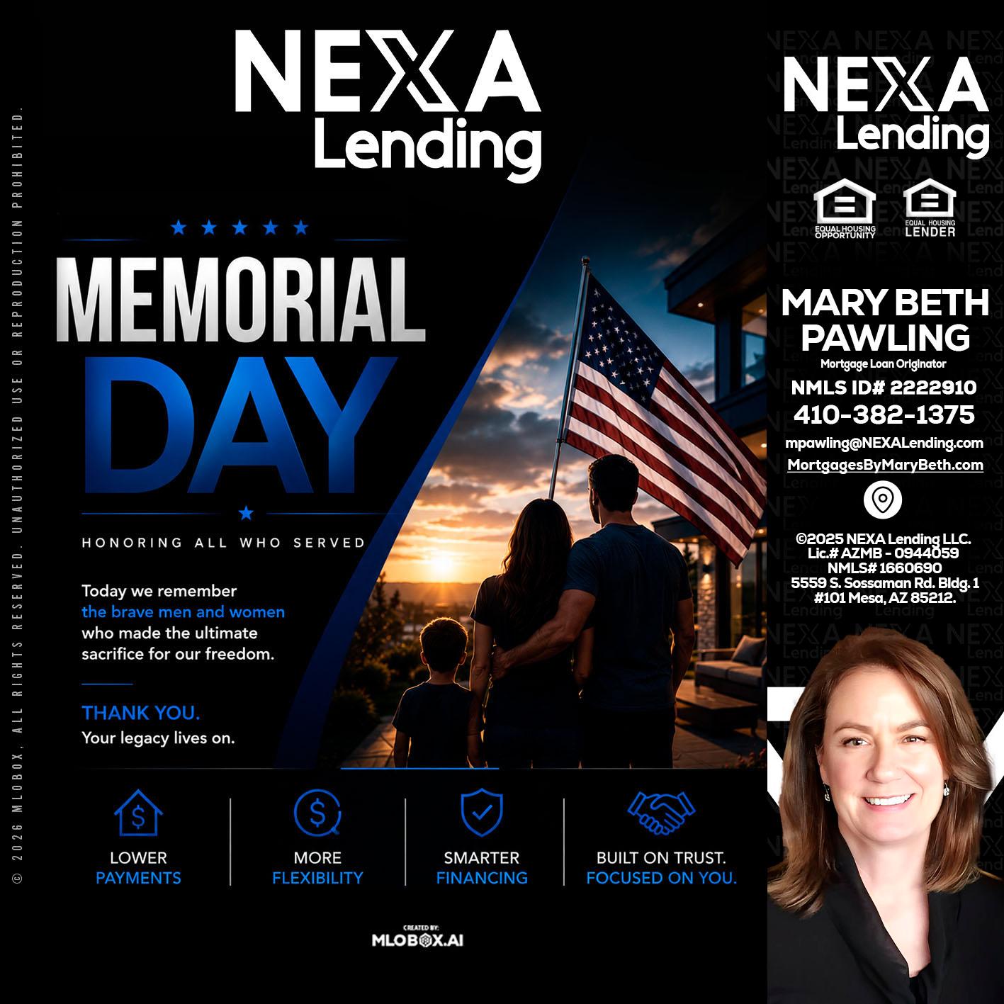 MEMORIAL DAY - Mary Beth Pawling -Mortgage Loan Originator