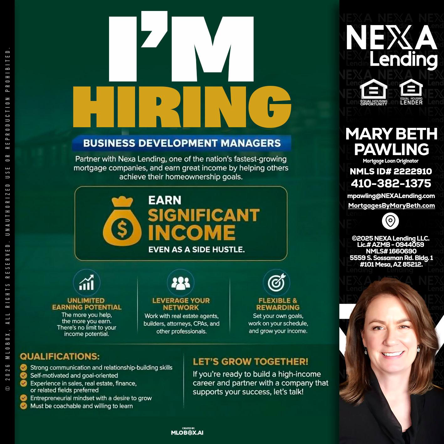 IM HIRING - Mary Beth Pawling -Mortgage Loan Originator