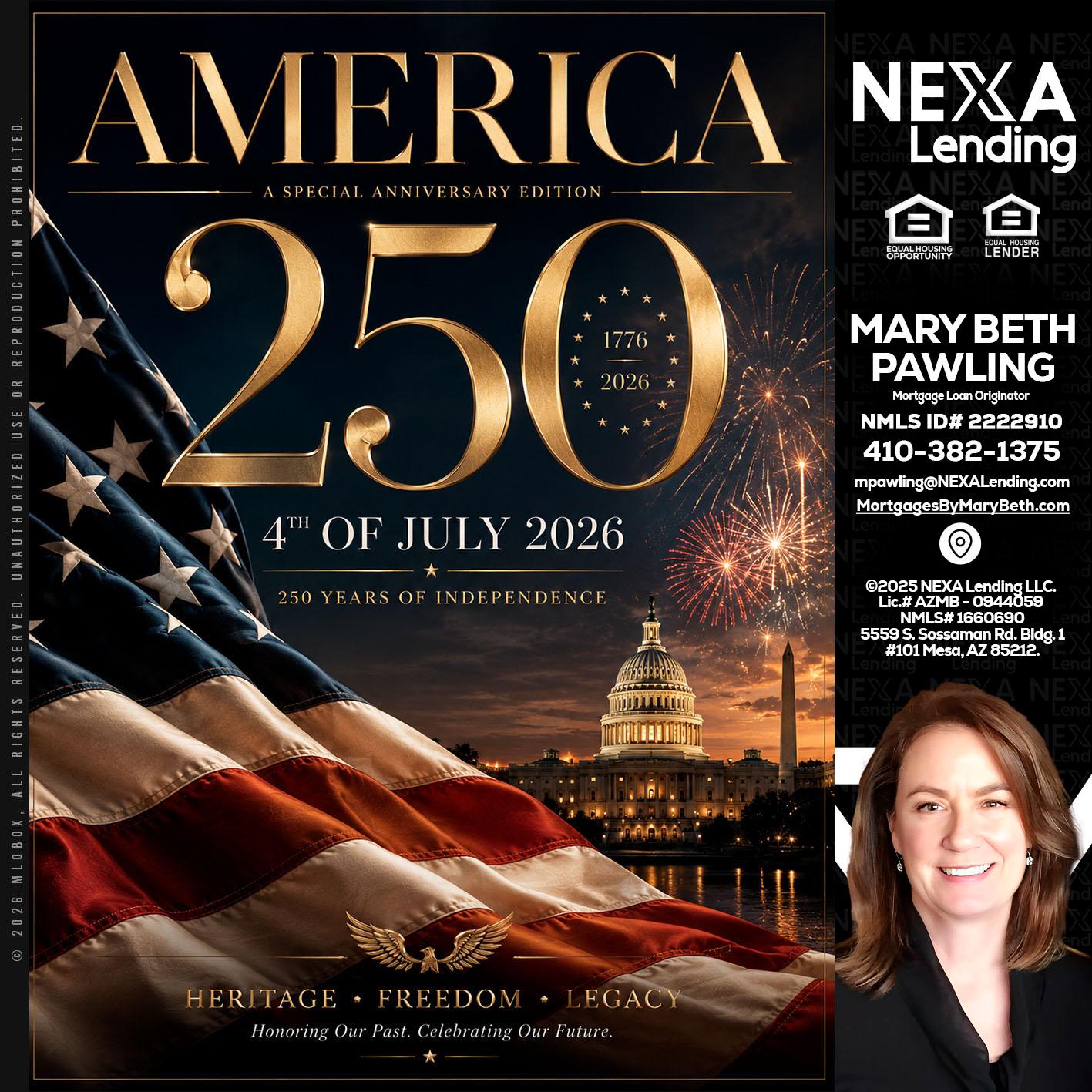 AMERICA 250 TH - Mary Beth Pawling -Mortgage Loan Originator