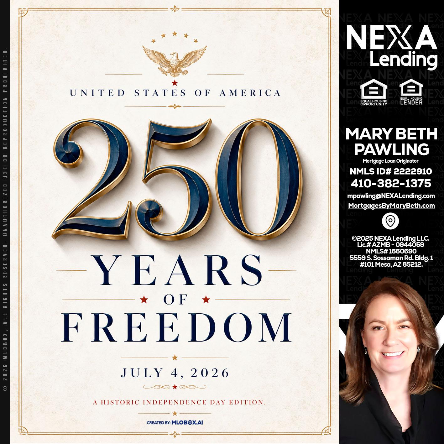 250 YEARS - Mary Beth Pawling -Mortgage Loan Originator