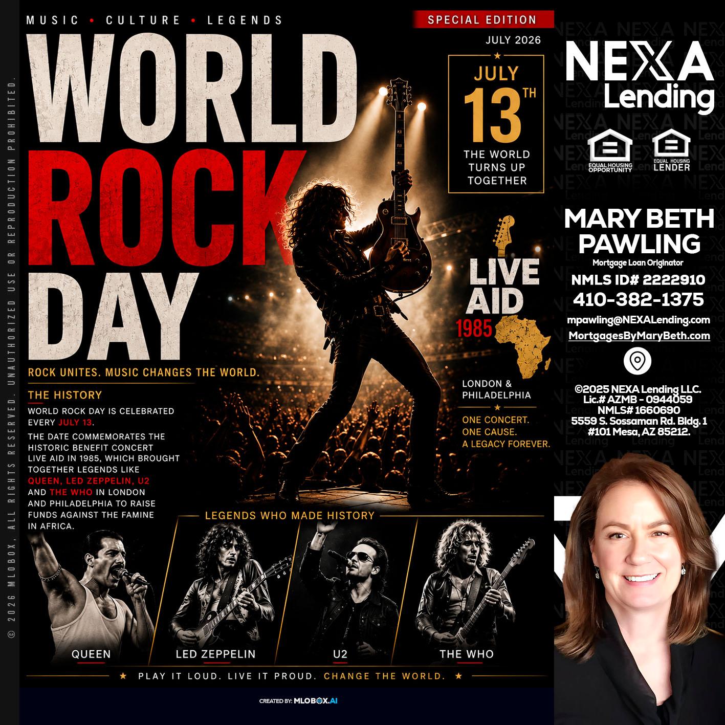 WORLD ROCK MUSIC DAY - Mary Beth Pawling -Mortgage Loan Originator