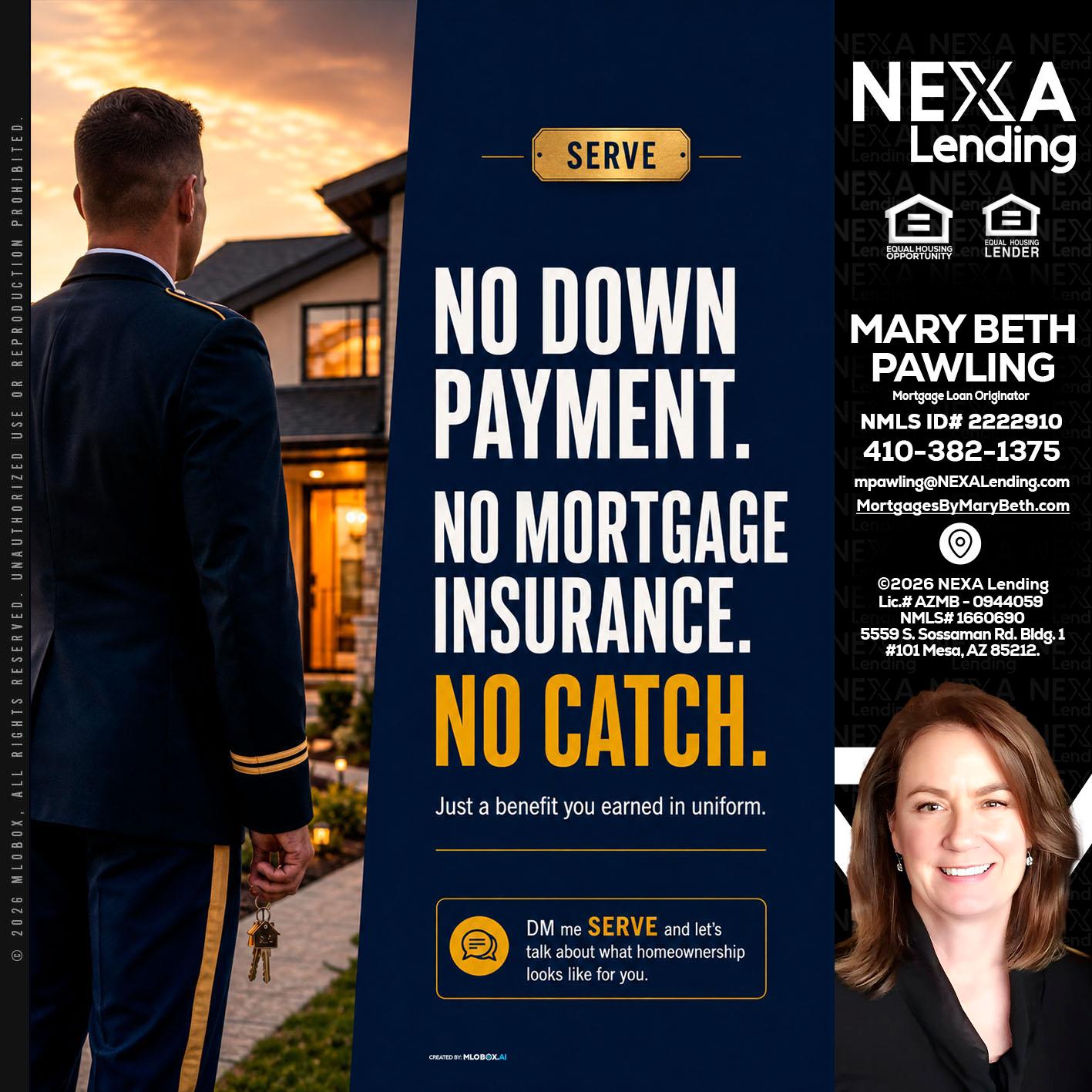 NO DOWN PAYMENT - Mary Beth Pawling -Mortgage Loan Originator